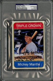 Mickey Mantle Signed Triple Crown Trading Card (PSA/DNA)